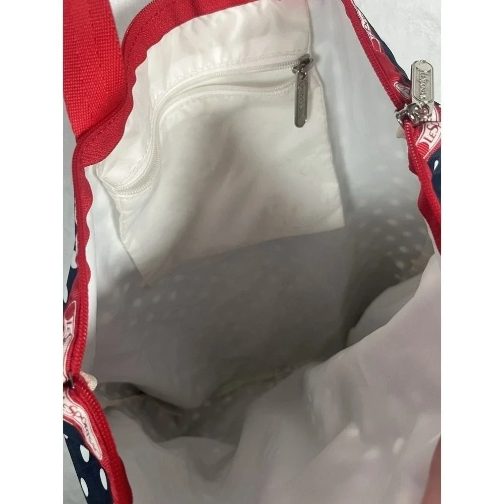 LeSportsac Tote Bag‎ Polka Dots Anchor Sequins Navy Red White Beach Nautical Zip